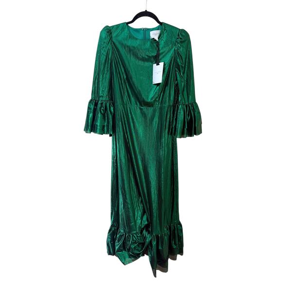 NEW Tuckernuck Lillith Maxi Dress Emerald Green Crinkle Lurex Medium $188 - Picture 2 of 4